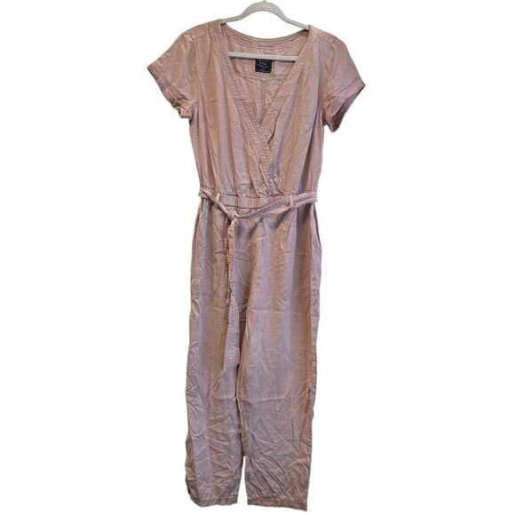 Abercrombie & Fitch Womens LP Soft Pink 100%Lyocell VNeck Jumpsuit Pockets NEW - Picture 1 of 12